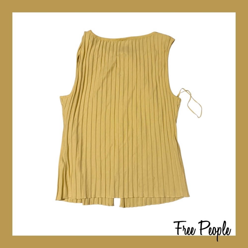 Free People Pale Yellow Ribbed Button-Front Tank - Picture 3 of 8